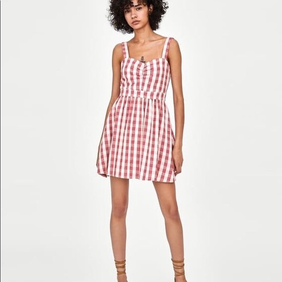 zara red gingham dress